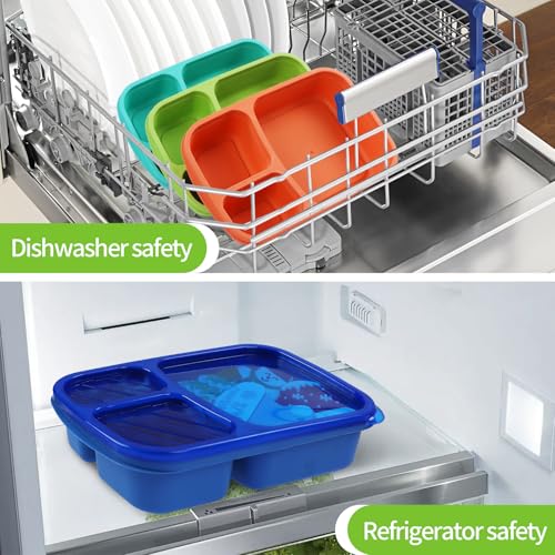 buluker 4 Pack Bento Lunch Box Set 3 Compartment Wheat Straw Meal Prep Food Storage Containers Plastic, Microwave and Dishwasher Safe（Jewel Brights） - color: 4 Pack（Jewel Brights）