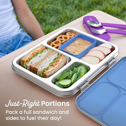 Bentgo Kids Stainless Steel Prints Leak-Resistant Lunch Box - 3-Compartments with Silicone Container, Durable, Eco-Friendly, Dishwasher Safe, BPA-Free, for School, Ages 3+ (Rainbows & Butterflies) - color: Rainbows and Butterflies