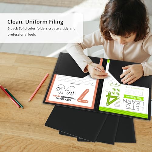 Taja Plastic Folders with Pockets (6 Pack, Black), 2-Pocket Folders with Business Card Slot, Heavy Duty, Fit Letter Size Documents, Perfect for School, Office & Business - color: C-black, size: 6 Pack