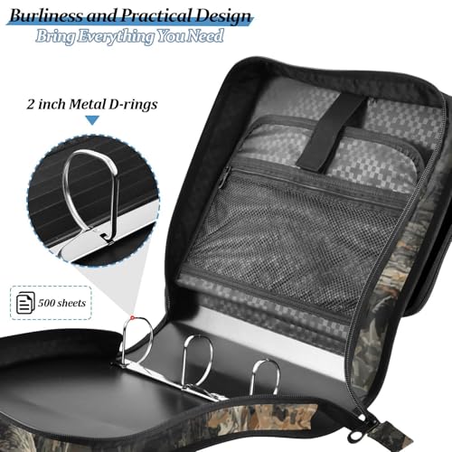 Cute Forest Camo Deer Zipper Binder Bag 3 Ring with Handle Shoulder Strap, Binder File Organizer Bag Storage Case for School Work Office