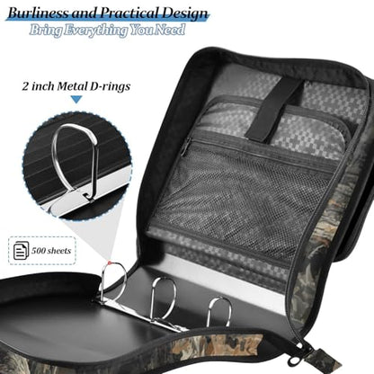 Cute Forest Camo Deer Zipper Binder Bag 3 Ring with Handle Shoulder Strap, Binder File Organizer Bag Storage Case for School Work Office