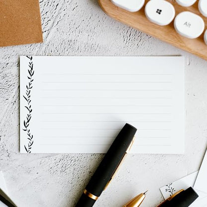 Leaf Garland Index Cards by Pure Print and Design | Floral Flash Cards Perfect For Study Sessions & Learning | 100 Cards of Premium Quality with 5 Different Designs | Black and White | 3x5 inches - color: Black and White