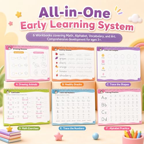 Large Magic Grooved Writing Practice for Kids 3-5, Grooved Writing Books for Kids 6-8, Handwriting Practice Ages 5-7, Preschool Learning Activities (Practice 6-Books)