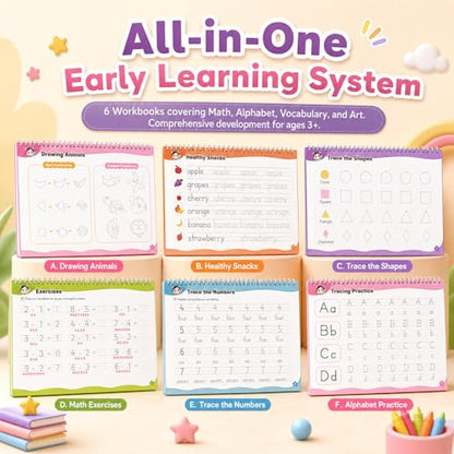 Large Magic Grooved Writing Practice for Kids 3-5, Grooved Writing Books for Kids 6-8, Handwriting Practice Ages 5-7, Preschool Learning Activities (Practice 6-Books)