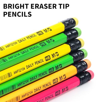 M&G Daily Series 24 Pack HB Pencils, Pre-Sharpened Hexagonal Wood-Cased Pencils with Erasers, 4 Color Barrels, Includes 2 Mini Sharpeners for Writing Drawing and School Office Supplies - color: Daily Series Multicolor, style: HB
