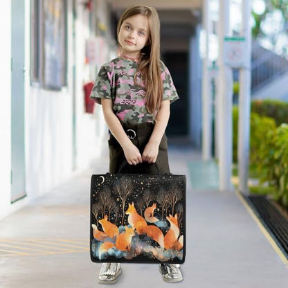 School Zipper Binder Forest Fox Decor Trapper Keeper 3 Ring Binder Bag Multiple Pockets & Storage Organizer, 500 Sheet Capacity with Shoulder Strap