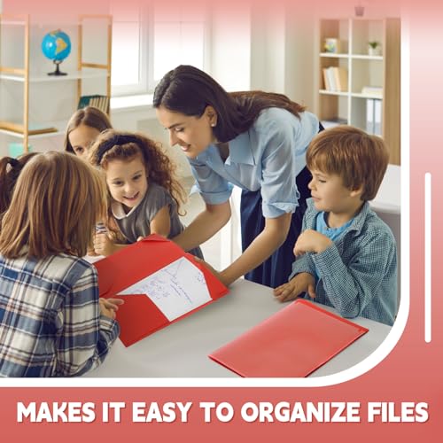 Henoyso 60 Pack Plastic Folders with Clear Front Pockets Bulk Heavy Duty File Folders with 2 Pockets and Card Slot for Student Teacher Back to School Supplies Office Presentation (Red) - color: Red