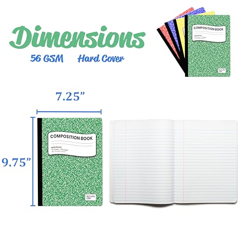 Composition Notebook Wide Ruled Composition Notebooks Bulk Marble Hard Cover Wide Ruled Notebook Paper Note Books For Schools Marble Composition Books 100 Sheets 200 Pages 9.75” x 7.25” (48 Pack) - style: 48 Pack