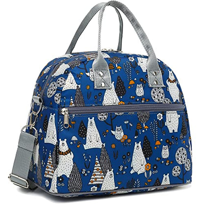 FlowFly Insulated Lunch Bag With Shoulder Strap for Women, Men, and Kids, Large and Reusable, Handle, Freezable Work and School Travel Tote and Meal Prep Organizer,Owl - color: Owl