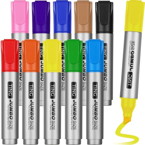 Fuutreo 10 Pack Jumbo Permanent Markers Bulk Large Chisel Tip Permanent Markers Quick Drying Waterproof Big Huge Poster Pens for Office, Logistics Company and More(Rich Color) - color: Rich Color