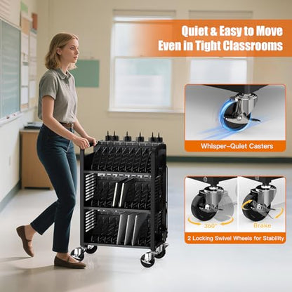 30-Unit Mobile Charging Cart-Open Charging Station Rack for 14-inch Chromebooks and Tablets-Tablet Organizer Station with Cable Management and Charger Organization(Black) - size: 30 Devices