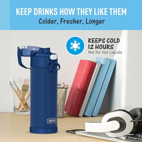 THERMOS FUNTAINER Water Bottle with Spout, 16oz, Navy | Kids Stainless Steel Insulated Water Bottle, Keeps Drinks Cold Longer for School & Play, BPA-Free - color: Navy, size: 16 Ounces