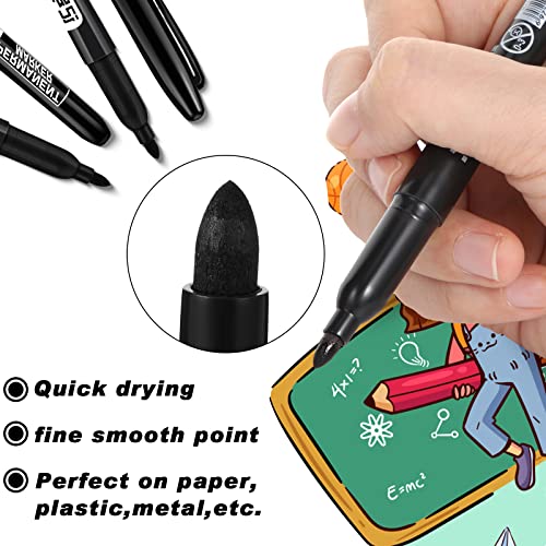 Thenshop 100 Pack Permanent Markers Bulk Black Set Fine Point Marker Pens Waterproof Works on Plastic, Wood, Stone, Metal and Glass