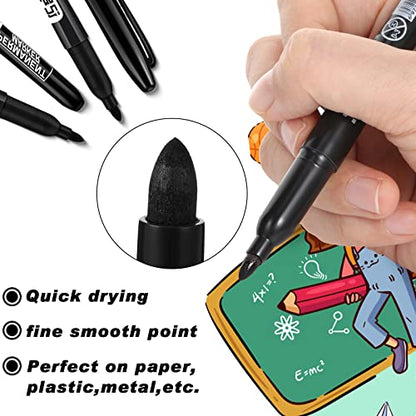 Thenshop 100 Pack Permanent Markers Bulk Black Set Fine Point Marker Pens Waterproof Works on Plastic, Wood, Stone, Metal and Glass