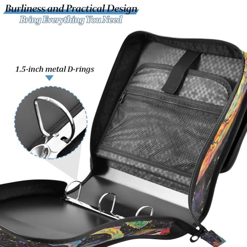 Wolf Universe Color Zipper Binder with Handle 500 Sheets Large Capacity 1.5 Inch 3 Ring Binders with Shoulder Strap Multi Pockets School Office Binder Organizer for Girls Boys Students