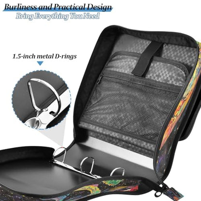 Wolf Universe Color Zipper Binder with Handle 500 Sheets Large Capacity 1.5 Inch 3 Ring Binders with Shoulder Strap Multi Pockets School Office Binder Organizer for Girls Boys Students