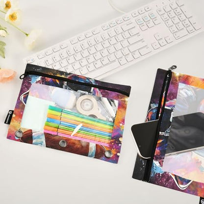 2 Pack Pencil Pouch for 3 Ring Binder American Football Player Pencil Case Pouch with Clear Window Zipper Binder Pencil Pouches Pen Bag for Office School Supplies - color: American Football Player