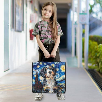 3 Ring Zipper Binder with Shoulder Strap Bernedoodle Dog Starry Night 1.5 inch Binders Keeper Large Capacity Multi Pockets for School Office Supplies - color: Multi477, size: Fit 500 Sheets