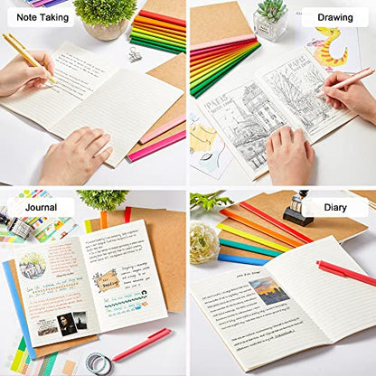 feela 48 Pack Composition Notebooks Bulk, Kraft Cover Lined Blank College Ruled Composition Travel Journals with Rainbow Spines For Women Students Business, 60 Pages, 8.3”x 5.5”, A5, 16 Colors - color: 16 colors X3