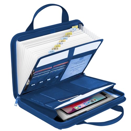 onvvippiv File Organizer Fireproof Expanding Accordion File Folder | Document Organizer Holder Storage Box Bag with Zipper Labels 13 Pockets for Business Office Receipt Home Travel - color: Blue, style: Classic