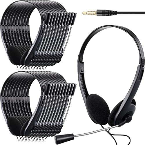 Yunsailing 30 Pack Classroom Headphones with Microphone Headphones Bulk Class Set Lightweight Adjustable Earphones on Ear with 3.5 mm Jack(Black,Metal Stem) - color: Black, style: Metal Stem