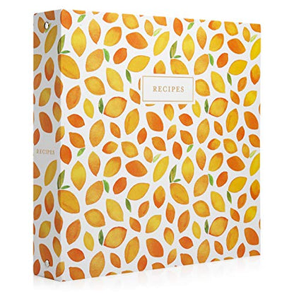 Jot & Mark 8.5"" x 11"" Sturdy 3 Ring Recipe Binder with Spill-Proof Clear | 50 Recipe Cards + 25 Sleeve Protectors + 5 Full-Page Sleeves + 6 Divider Tabs | 8.5x11 3-Ring - color: Lemon Twist, size: 8.5" x 11"