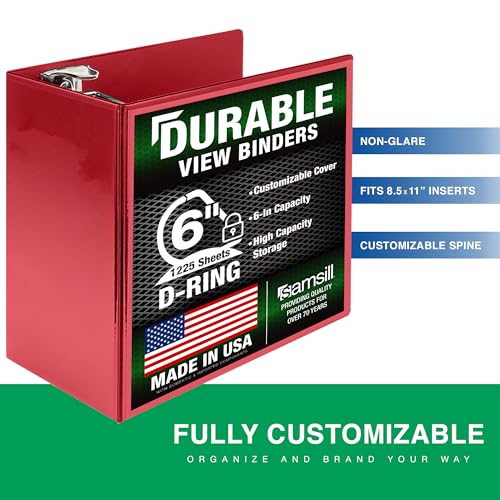 Samsill Durable 6 Inch 3 Ring Binder, Locking D Ring Binder, Customizable Clear View Cover, Ruby Red, Holds 1225 Pages - color: Red, size: 6 Inch