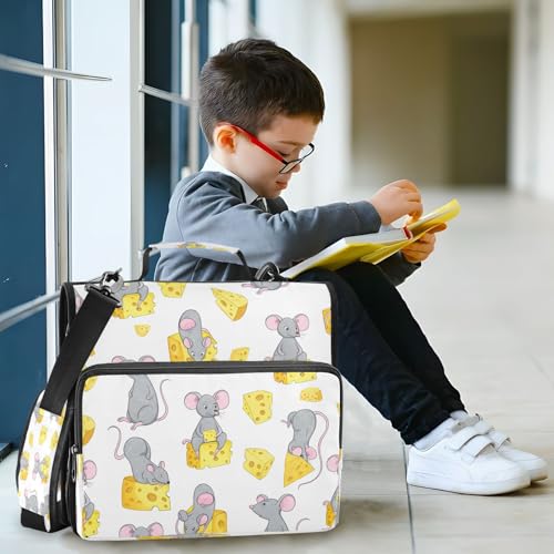 Kigai Gray Mouse 3 Ring Zipper Binder Organizer, Large Capacity Binder Bag Holds 500 Sheets, Water Resistant Multi-Pocket Binder with Shoulder Strap for School Office Teachers