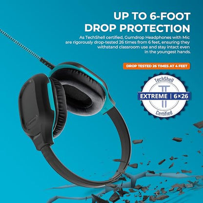 Gumdrop DropTech On-Ear Wired Headphones No Mic | 3.5 mm - Long Tangle Free Chew-Proof Cord - Rugged Reliable Drop Tested and Comfortable for Kids K-12 Students Classroom and School Use - size: New DropTech Headphones (Black) Single Unit