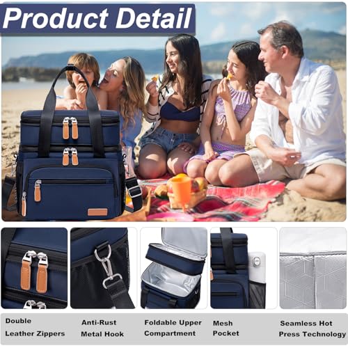 Weitars Insulated Lunch Box for Women Men-Dual Compartment Waterproof Reusable Large Lunch Bag Wide-Open Tote Cooler Bag For Working Picnic Hiking (15L) (Blue) - color: Blue