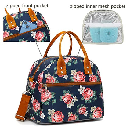 FlowFly Insulated Lunch Bag With Shoulder Strap for Women, Men, and Kids, Large and Reusable, Handle, Freezable Work and School Travel Tote and Meal Prep Organizer,Peony - color: Peony