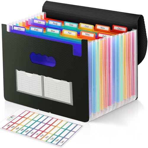 SKYDUE Accordion File Organizer, Expanding File Folder with 13 Pockets, Portable Document Paper Bill Receipt Organizer for Desk, Home School Office Supplies, Letter A4 Size Black - color: Black