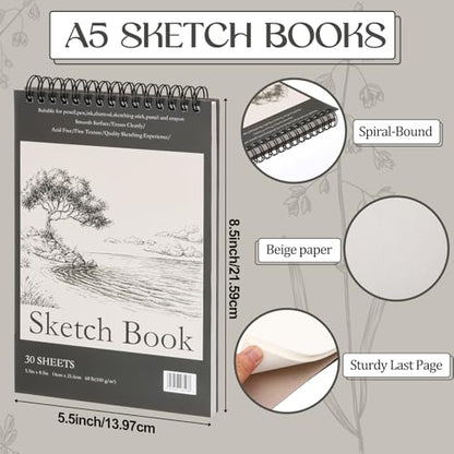 Jexine 60 Pcs 5.5'' x 8.5'' Top Spiral Bound Sketch Book 30 Sheet Each(68lb/100gsm), Sketching Drawing Pad Bulk Artist Sketch Pad Drawing Paper Art Sketchbook for Painting (Tree) - style: Tree