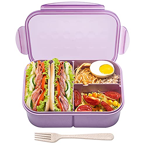MISS BIG® Large Bento Lunch Box for Adults, 1900ml, 3 Compartments, Purple | Purple 1900ml adult lunch box for office meals, work lunch, meal prep, food storage, picnic, and travel. - color: Purple, size: 1900ml