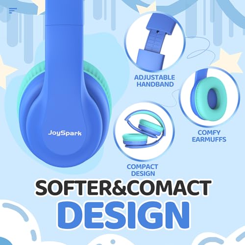 JoySpark Kids Bluetooth Headphones, Lightweight Wireless Headphones for Kids, 85/94dB Volume Limited, 60 Hours Playtime, Bluetooth 5.3, Over-Ear Toddler Headsets with Built-in Mic-Blue - color: Blue