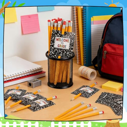 96 Pcs Inspirational Pencils Cards Gifts Composition Back to School Gifts for Students Including 48 Motivational Pencils 48 Composition Cards Welcome to Grade for Classroom Prize Reward(Classic)