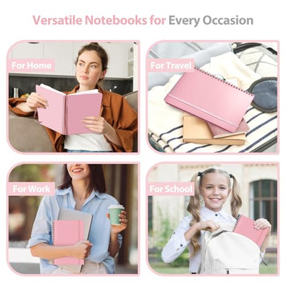 A5 Lined Spiral Journal Notebook, 146 Pages Hardcover Notebook with 100 GSM Thick Paper, Inner Pocket & Elastic Closure, 5.7" x 7.9", Notebooks for Work, School, College, Office, Journaling & Note Taking - color: PINK