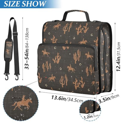 Western Cowboy Black Zipper Binder Bag 3 Ring with Shoulder Strap Zippered Binder Fits 13 Inch Laptop File Folder Document Organizer for College Office Supplies - color: Western Cowboy Black