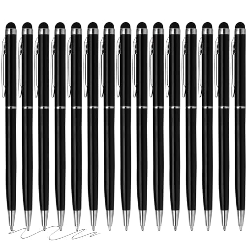 15 Pack Stylus Pens for Touch Screens Stylus Pen Compatible with Phone Tablets Kindle and Black Ink Ballpoint Pens-2 in 1 Stylists pens for Touch Screens (Black) - color: Black