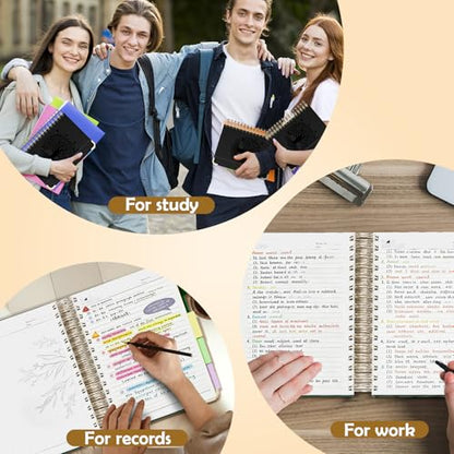 QIYVLOS Hardcover Spiral Notebook, B5 Journal with Removable Dividers Tabs, 5 Subject Notebook College Ruled, 320 Pages 8"x10" Leather Notebooks for Work School Study, Lined Journal for Women, Black - color: B5/Black