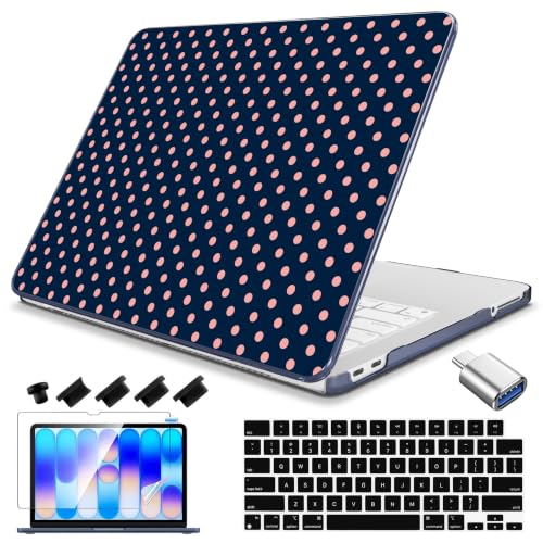 Teryeefi Case for MacBook Neo 13 Inch 2026 (Model A3404) Printing Hard Shell Cover with Screen Protector &Keyboard Cover & USB-C Adapters - Polka Dot Indigo - color: Polka Dot Indigo