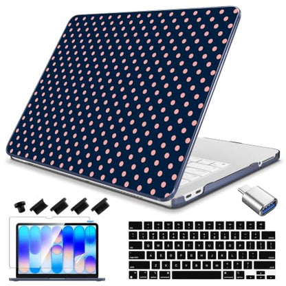 Teryeefi Case for MacBook Neo 13 Inch 2026 (Model A3404) Printing Hard Shell Cover with Screen Protector &Keyboard Cover & USB-C Adapters - Polka Dot Indigo - color: Polka Dot Indigo