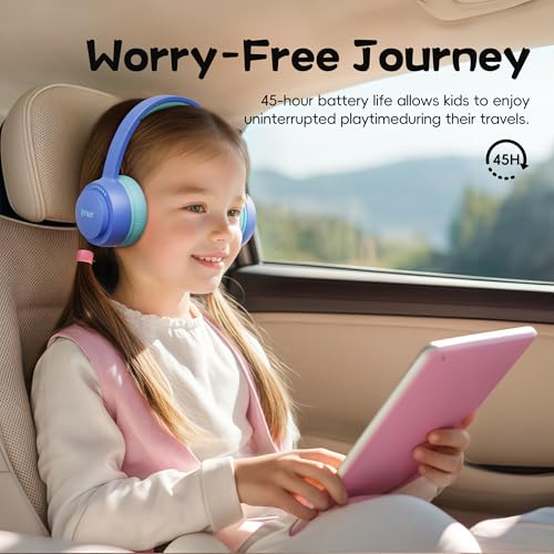 Kids Bluetooth Headphones, Toddler Headphones 85 dBA Safe Volume, 45 Hours Playtime, with Mic, Bluetooth 5.3, Kids Wireless Headset for iPad/Tablet/Travel/School, ldeal Gift (Blue) - color: Blue