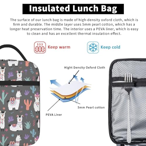 Cartoon Llama Alpaca Leakproof Lunch Bag Large Capacity Lunchbox Insulated Reusable Lunch Tote Bags Cooler Lunch Container For Work/Office/Picnic/Travel - color: Cartoon Llama Alpaca
