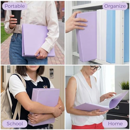 SKYDUE 3 Ring Binders, 1.5 Inch D-Ring, Purple | Holds 450 Sheets of 8.5x11 Paper, Custom View Cover with 2 Interior Storage Pockets, School & Office Supplies - color: Purple