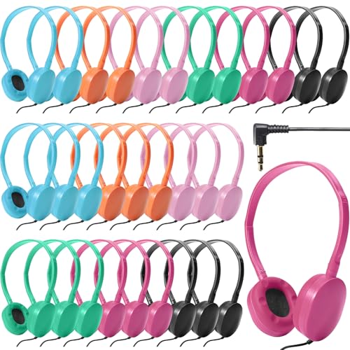 Kanayu 30 Pack Wired Headphones, Adjustable On Ear Headphones, Kids Headphones with Stereo, Children Headphones Earbuds for Kids, Boys, Girls, Schools, Laptop, Travel, Plane, Tablet (Multicolors) - color: Multicolors