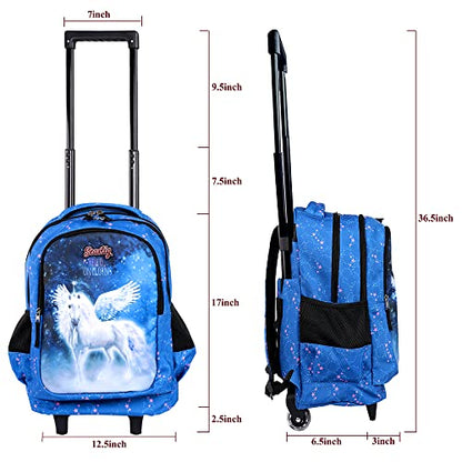 seastig Rolling Backpack for Kids Wheeled Backpack 18in Double Handle Backpack with Wheels - color: White Horse