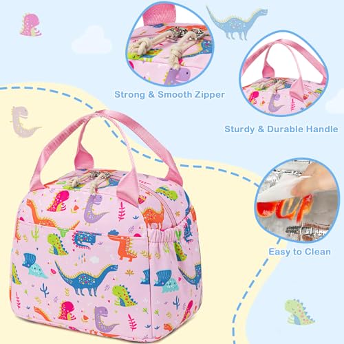 CAMTOP Girls Lunch Box Kids Insulated Lunch Bag Kids Cute Lunchbox for Girls Loncheras Para Niñas - color: Pink Dinosaur