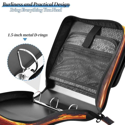 ALAZA Zipper Binder 3 Ring Basketball Fire Flame Binder Organizer with Zipper and Shoulder Strap Large Capacity Multi-Pocket Trapper Keeper File Folder for Office Supplies