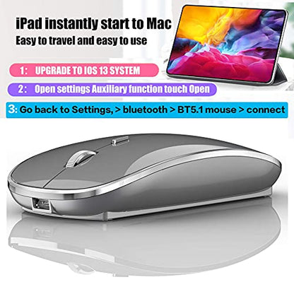 Bluetooth Mouse for iPad pro iPad Air Mac MacBook Pro MacBook Air MacBook Laptop Chromebook Win8/10/11 HP DELL PC - color: GREY